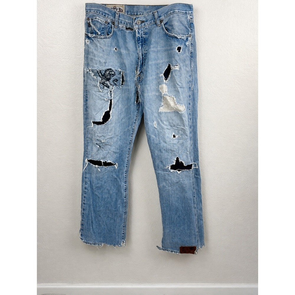 Vintage Abercrombie & Fitch Men's 34x34 Distressed Patchwork Jeans Y2K